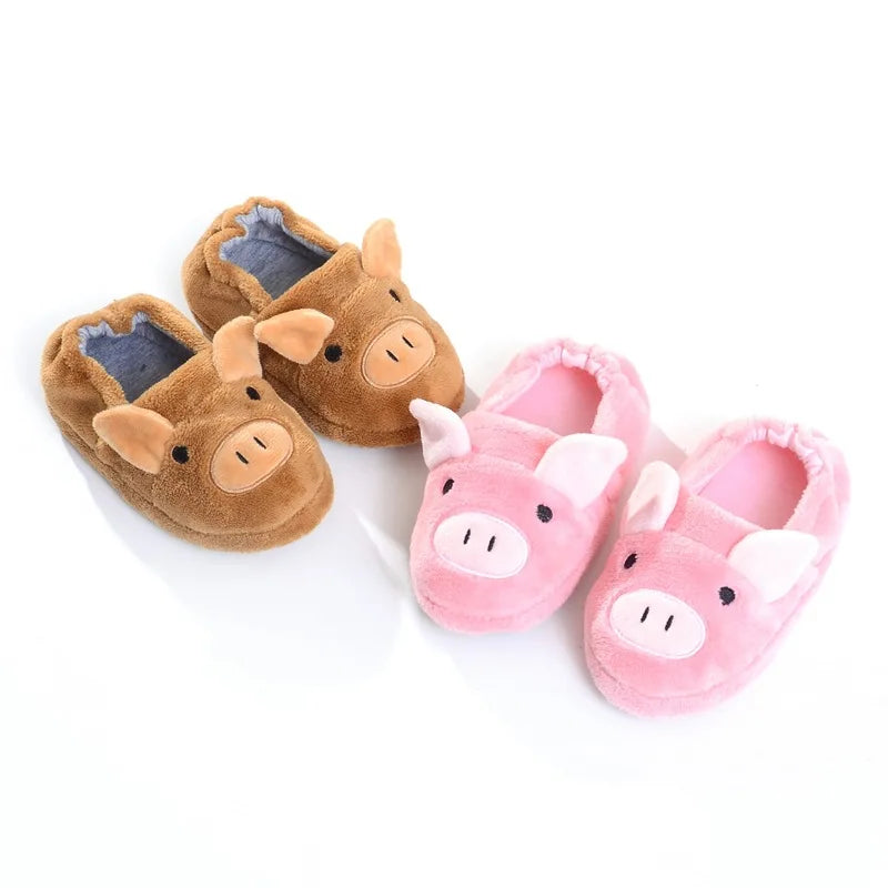 New plush slippers 1-6 Years Old Children Winter Warm Plush Pig slippers with Heel