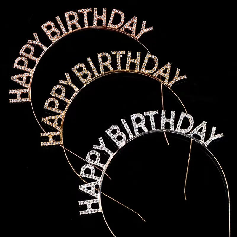 Happy Birthday Metal Headband With Silver Gold Letters Rhinestone Headbands for Women Girls Party Decoration Accessory  Hairband