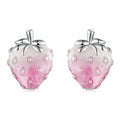Hot Sale Shiny Pink Strawberry Stud Earrings 925 Sterling Silver Fine S925 Silver Jewelry with Zircon for Weddings and Gifts