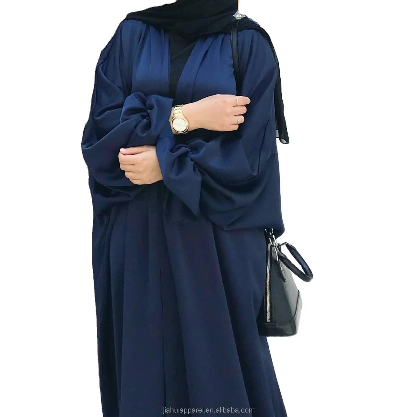 Ladies Luxury Open Front Abaya Cardigan New Solid Silky Kebaya with Puff Sleeves Muslim Hijab Dress From Dubai