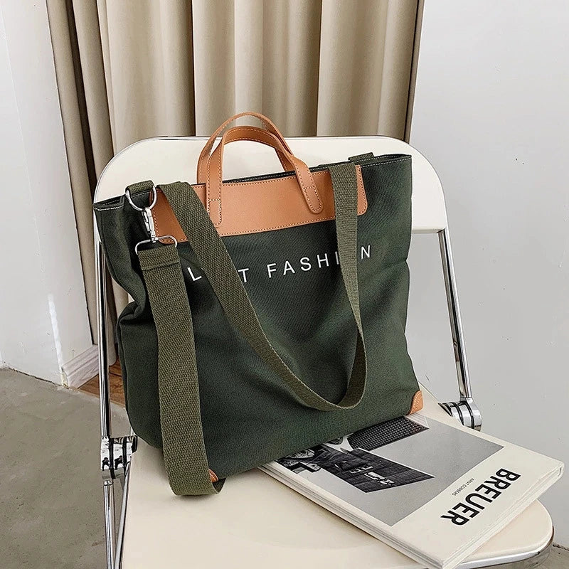 Wholesale Europe Ladies Fashion Canvas Leather Handle Tote Handbags Women Hand Tote Bags