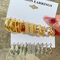GT 5pcs C-shaped Geometric Earring Set French Retro Style Creative Pearl Hoop Earring Sets for Women