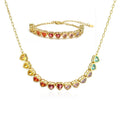 High Quality Stainless Steel Rainbow Colorful Heart Zircon Pendant Necklace and Bracelet Women's Jewelry Set for Wedding Party