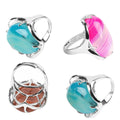 New Arrivals Vintage Fashionable Large Oval Shaped Natural Smooth Stone Adjustable Ring for Women