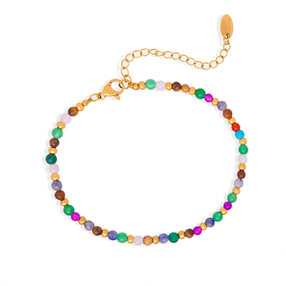 Bohemia 18K Gold Plated 3161 Stainless Steel Bracelet Handmade Beaded Boho Jewelry Colorful Natural Stone for Gift