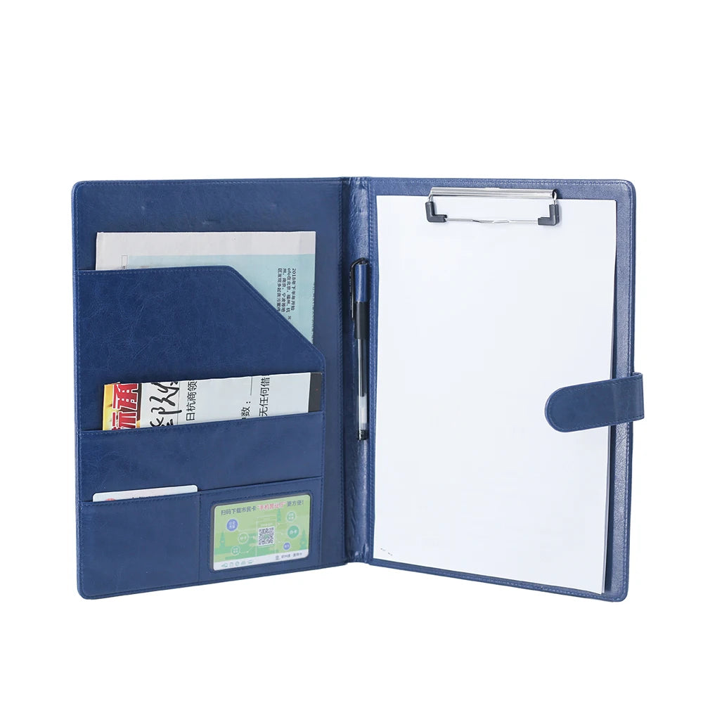 Blue Luxury A4 Letter Sized Leather Padfolio Portfolio Compendium File Folder with Ticket Pocket