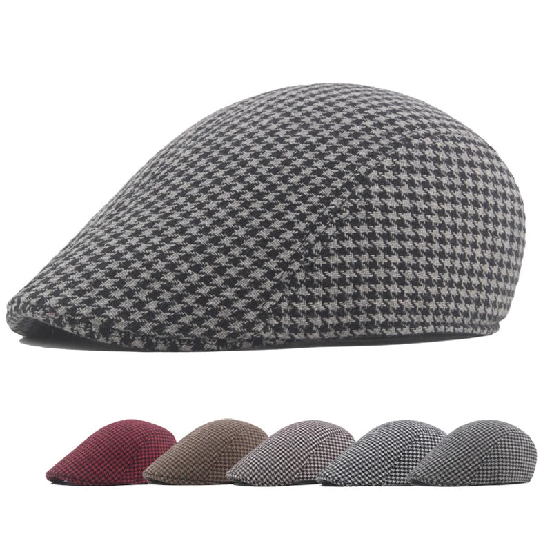 MIO Classic Men Plaid Cotton Ivy Flat Hat Custom Logo Gatsby Golf Hat Winter Warm Fashion Beret Hat Adjustable Newsboy Cap