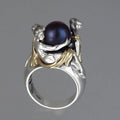 Romantic and Elegant Lady Holding Two Tone Black Pearl Ring Classic Style Brass Wedding Band