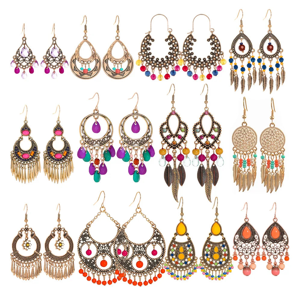23 Styles Vintage Ethnic Antique Copper Plated Baroque Boho Statement Earring Jewelry for Women