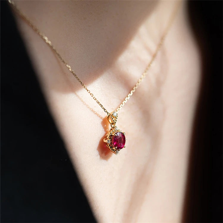 2025 Fashion Design S925 Silver Big Red Cubic Zirconia Necklace Pendant