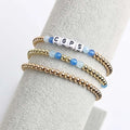 Custom DIY Bohemian Style Square Letter Bracelet Set Gold Bead Blue Natural Stone Perfect Summer Beach Accessories for Femme