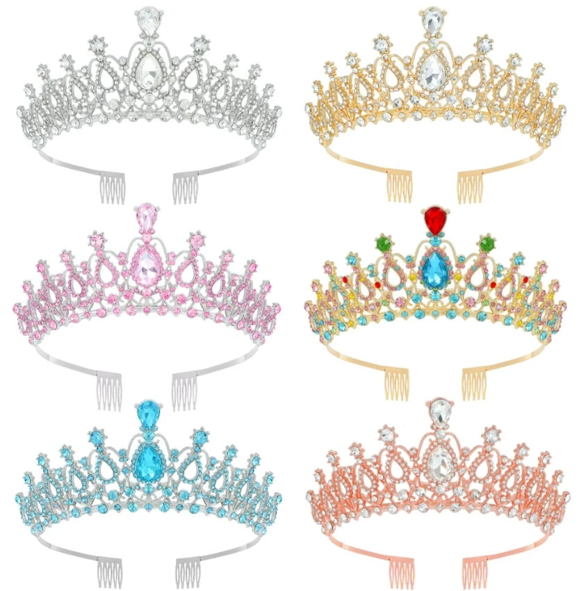 Silver Crystal Tiara Queen Crown Headband Elegant Princess Party Crown with Combs for Bridal Wedding and Engagement