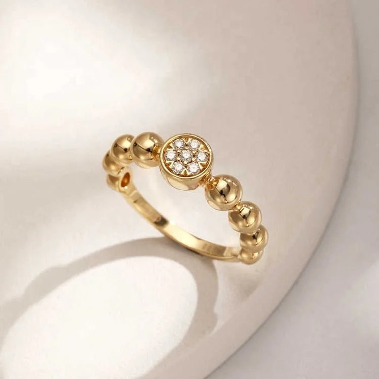 Ruyi Jewelry Custom 14K Solid Gold Wedding Band with Lab Diamond Bead Engagement & Party Rings for Gift