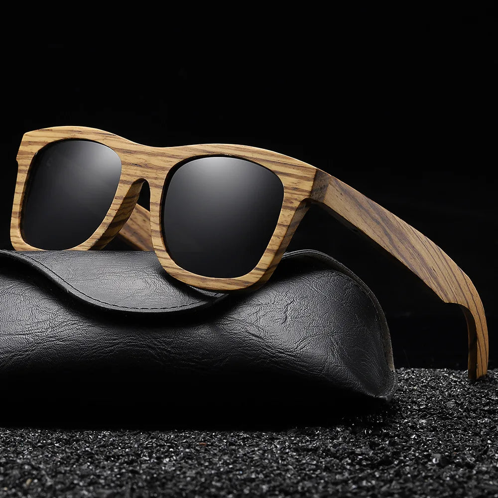 Custom Logo Wholesale Metal Spring Hinges Wooden Square Sunglasses Zebra  Polarized Wooden Sunglasses Men Women