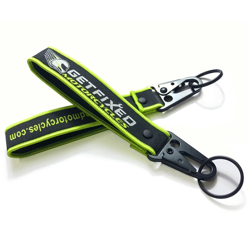 Custom Logo Jacquard Woven Embroidered Keychain Short Lanyard Wrist Lanyards Motorbike Keychain With Eagle Hook