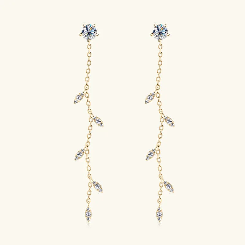 Elegant Leaf Design VVS1 Long Moissanite Earring 925 Sterling Silver Luxury Party Yellow Moissanite Earrings for Women