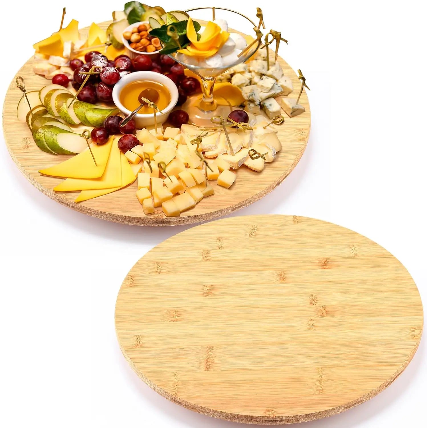13.8' Round Bamboo Lazy Susan Turntable for Countertop Dinning Table Appetizer Tray Spice Rack Cabinet Organizer for Kitchen