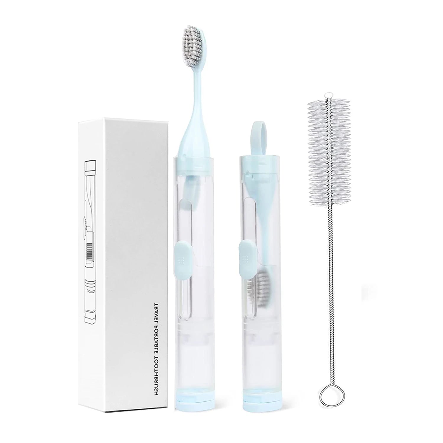 Portable Lightweight 3-in-1 Hotel Foldable Plastic Travel Toothbrush Set with Toothpaste Inside Soft Dental Care for On-the-Go