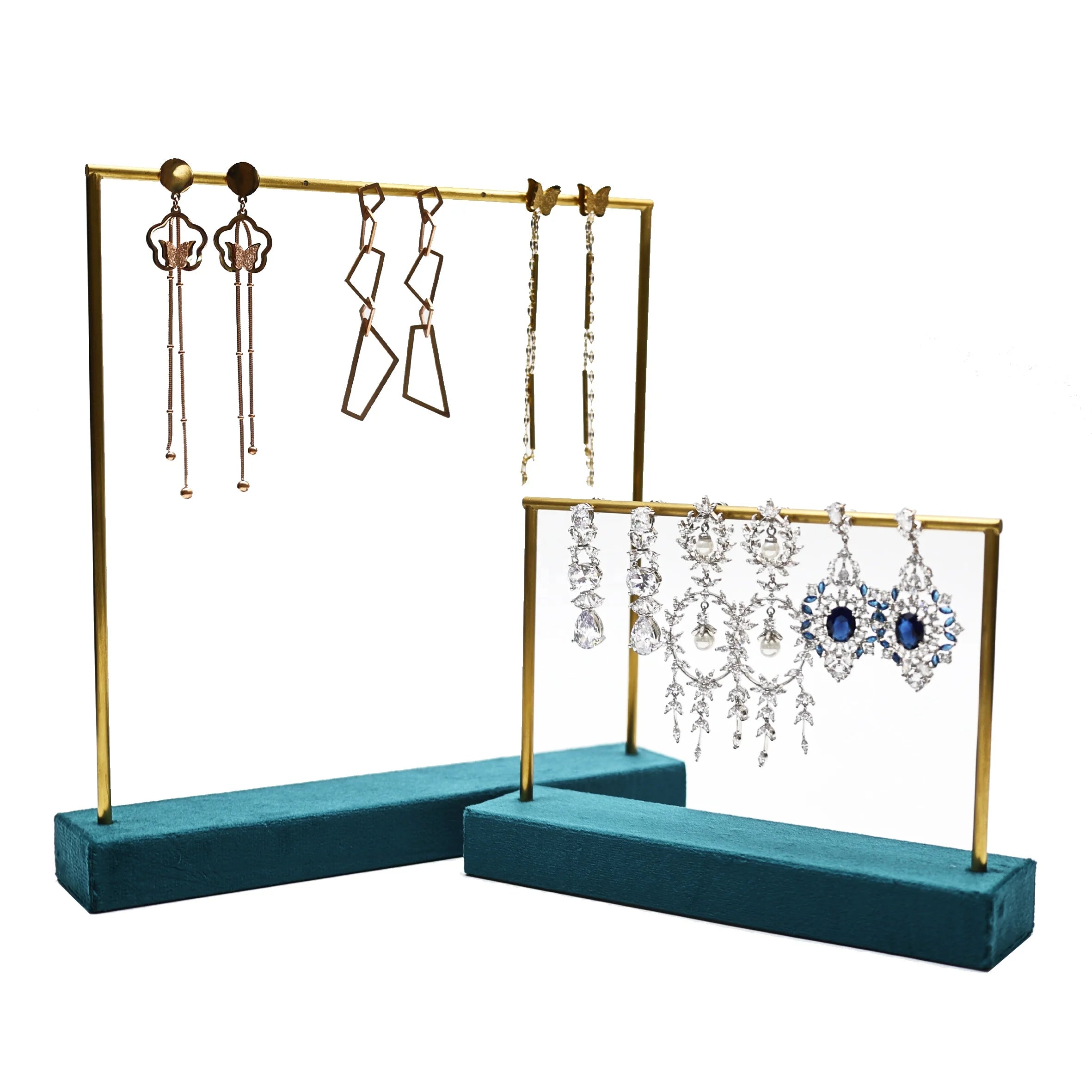 Wholesale Live Props Jewelry Packaging Luxury Gold Plated Metal Velvet Necklace Stand Custom Earrings Jewelry Display Stand