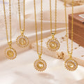 New Custom Letter Pendant Gold Plated Stainless Steel O Shape Link Chain 26 Initial Letter Round Zircon Pendant Necklace Set