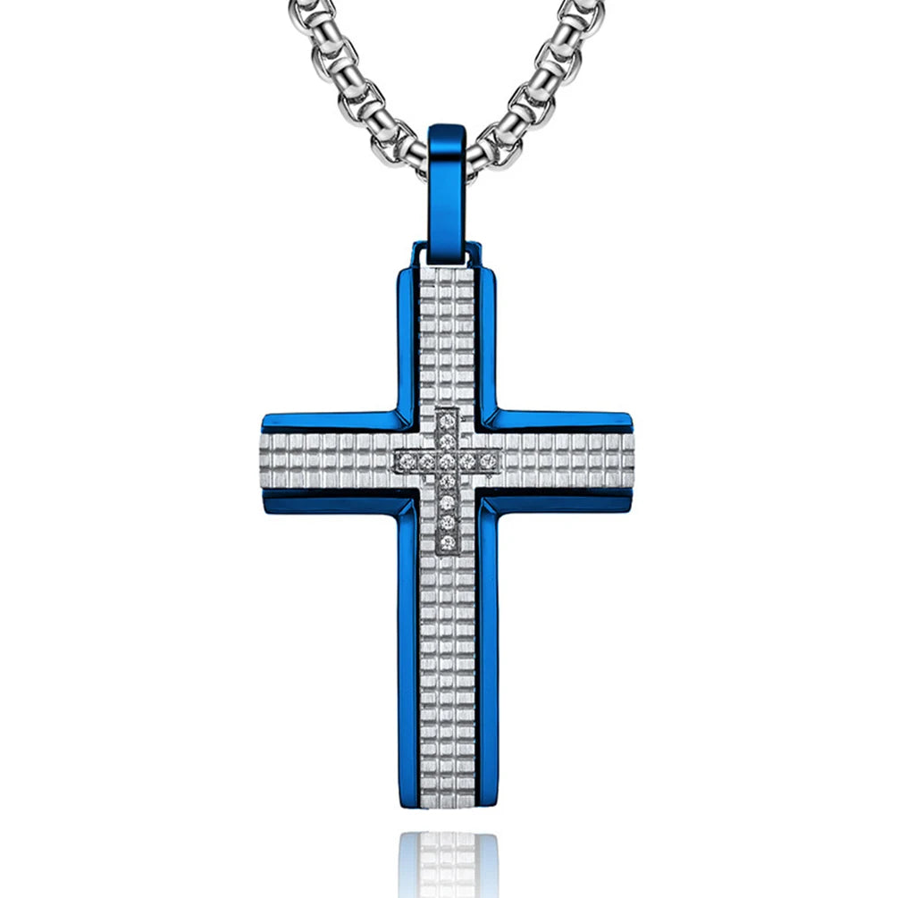 Alin Factory Wholesale Cyberpunk Style Men's Necklace Fashion Jewelry Stainless Steel Cross Zircon Pendant