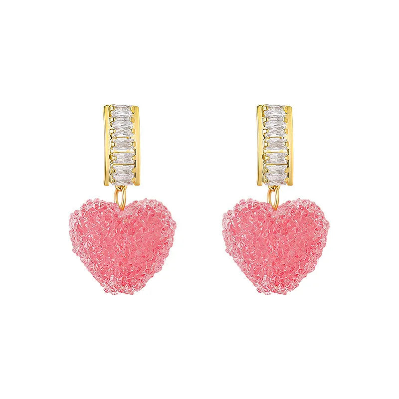 2024 New Arrivals Heart Shaped Bling Stud Earrings Cute Blue Pink Micro Pave Zircon CZ Heart Sugar Stud Earrings for Gift