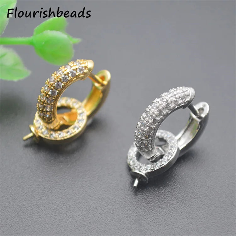 Anti-Fading 18k Gold Plated CZ Pave Round Shape Metal Brass Earring Hooks for Earrings Making