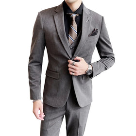 Men's Business Casual Three-piece Suit Korean Version Slim-fit Best Man Groom Wedding Dress New Suit