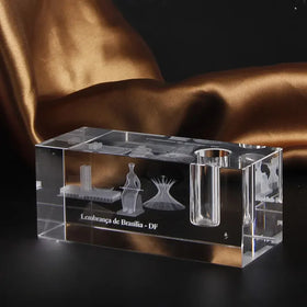 Wholesale Business Souvenirs Crystal Pen Holder Custom 3d Laser Engraved Crystal Cube for Office Decoration