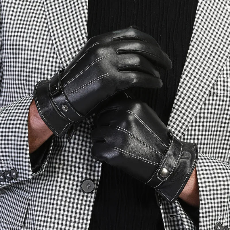 OEM Winter Thermal Touch Screen PU Leather Outdoor Driving Riding Gloves for Men Winter Gloves