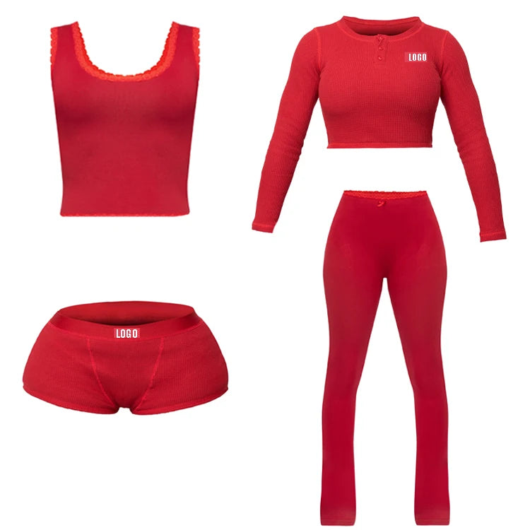 Women Set Custom Logo Cotton Loungewear Plus Size Women Sets Cotton Ribbed Lounge Wear Two Piece Set for Women