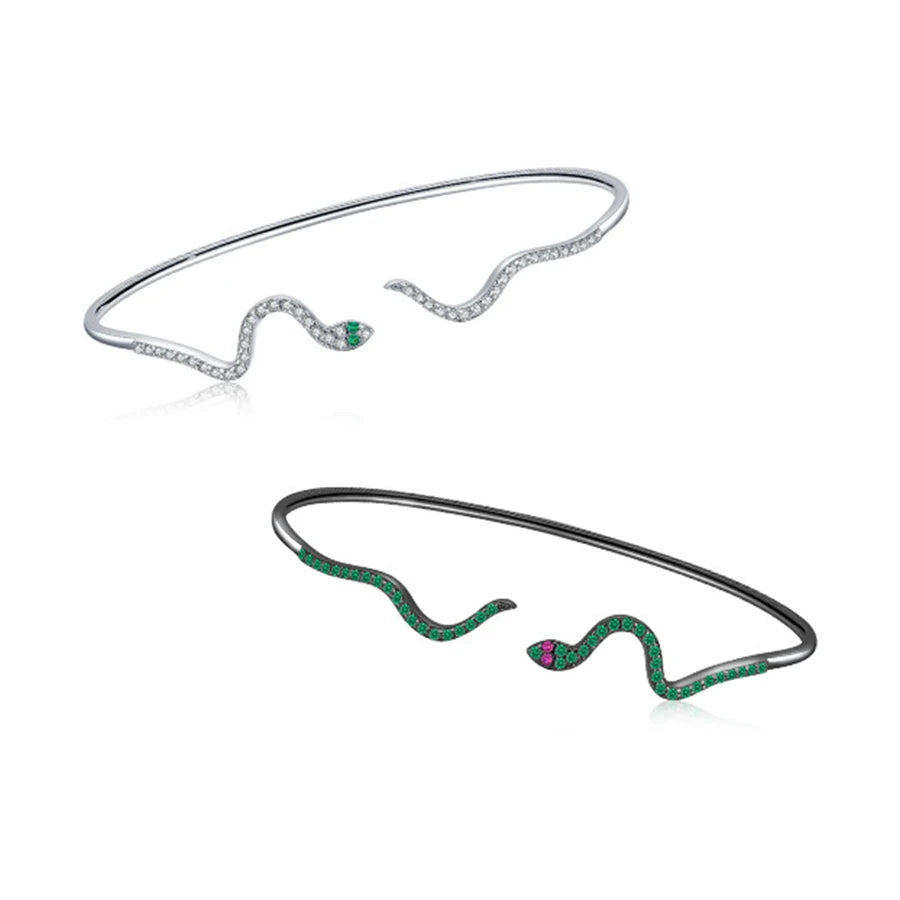 Light Luxury Animal Snake Shape Bracelet Wristlet S925 Sterling Silver Jewelry Black Gold Plated Open Adjustable Bangle