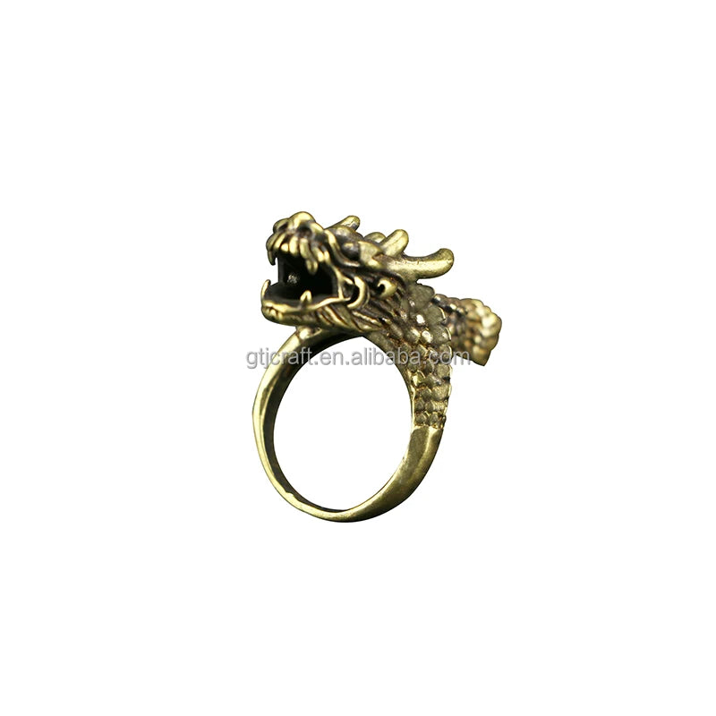 Wholesale CA328 Vintage Creative Brass Dragon Ring Men's Pure Copper Solid Domineering Mini  Dragon Head Ring