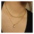 Chris April Fashion Jewelry PVD Gold Plated 316L Stainless Steel Cat's Eye Oval Gemstone Pendant Necklace