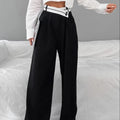 Enyami Women Urban Wear Streetwear Work Leisure Business Casual Official Trousers Ladies Patchwork High Waist Wide Leg Pants