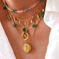 Summer Fresh Fashion Natural Stone Necklace Rings Luxury Stainless Steel 14K African Jade Green Jade Necklace for Women