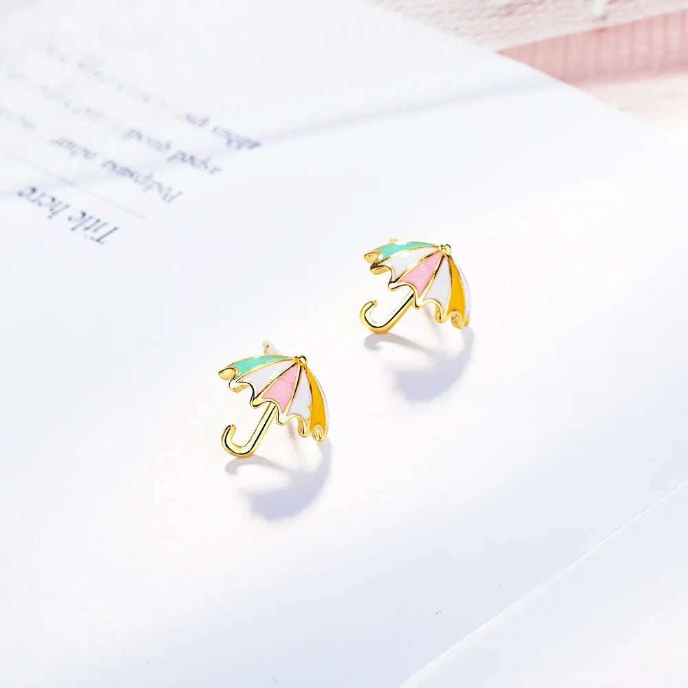 Trendy Cute Colorful Enamel Umbrella Stud Earrings for Daughter Girls Women Jewelry Small Earrings
