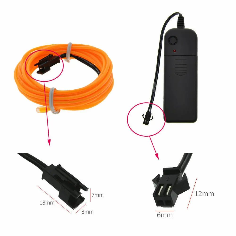 9ft Neon Glowing Light Super Bright Battery Operated EL Wire Cable for Cosplay Dress Festival MegaBDM