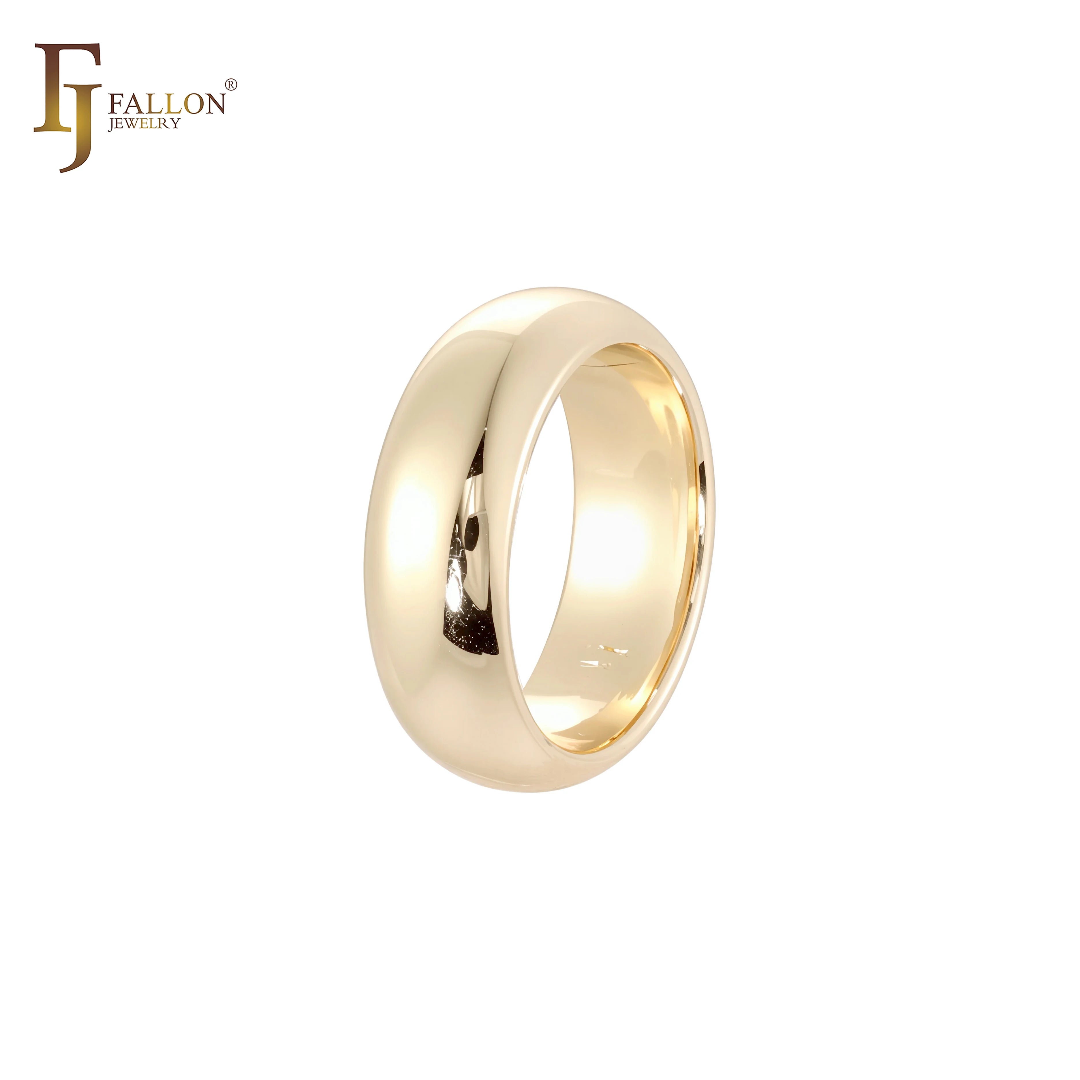 6mm FJ Fallon Fashion Jewelry Glossy Wedding Band Rings Plated in 14K Gold Brass Based