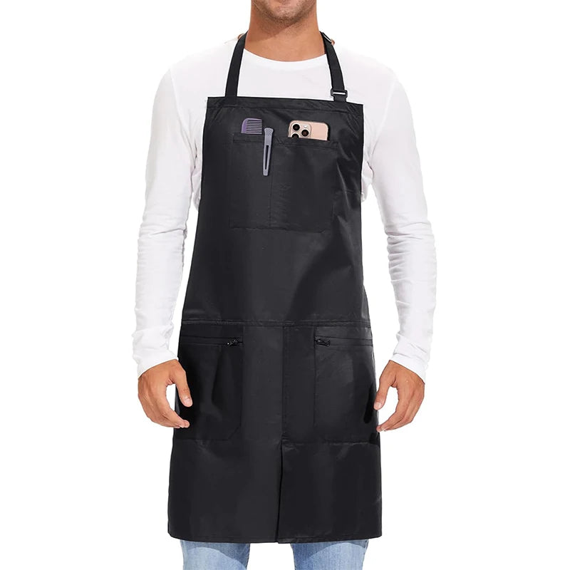 Black Neck Hanging Waterproof Apron With Multiple Pockets Suitable for Beauty and Hairdressing Service Staff Apron
