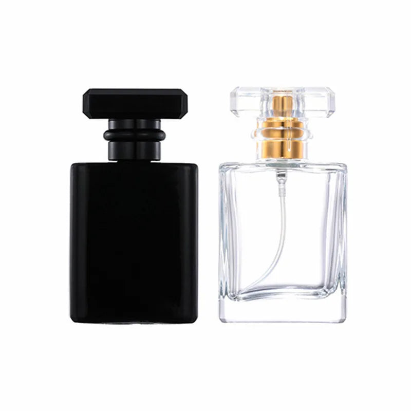 OEM ODM Luxury Empty Black Glass Perfume Bottle with Screw Cap New Design Flat Square Spray Fragrance Packaging