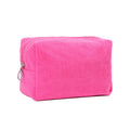 Custom Logo Pink Girls Washable Towel Fabric Makeup Bag Terry Zipper Pouch Travel Towelling Cosmetic Bag for Women