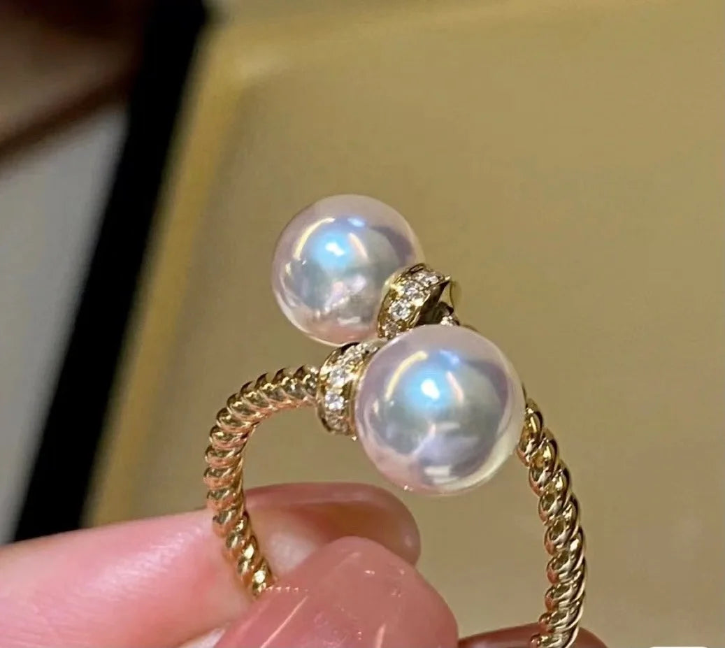 R1046 7-8mm Natural Freshwater Pearl Ring Accessory 925 Sterling Silver Adjustable Size Engagement Jewelry Ring for Women