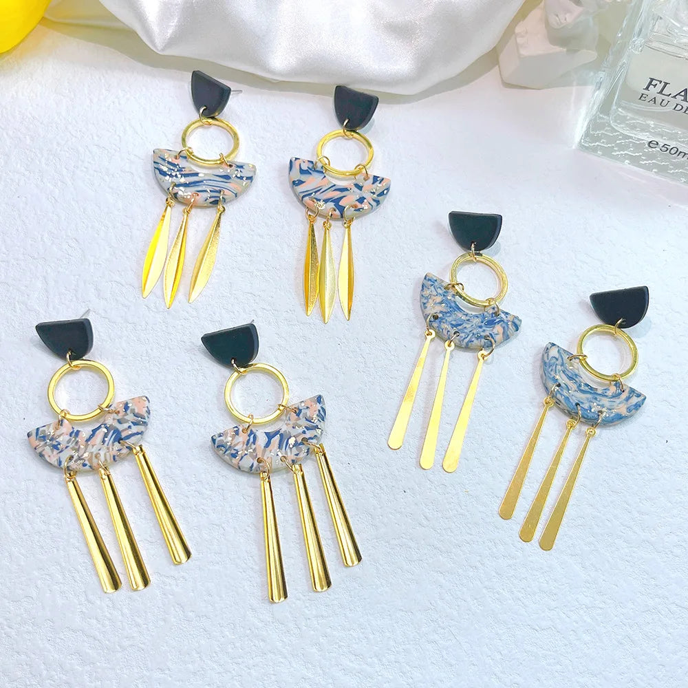 CENDA Handmade Beatiful Flower Tassel Polymer Clay Earrings for Women