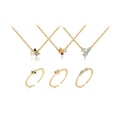 FUAMAY Fashion 18K Gold Plated Sterling Silver Color Zircon Ring Necklace Classic Silver Trio Zircon Necklace Ring Set for Women