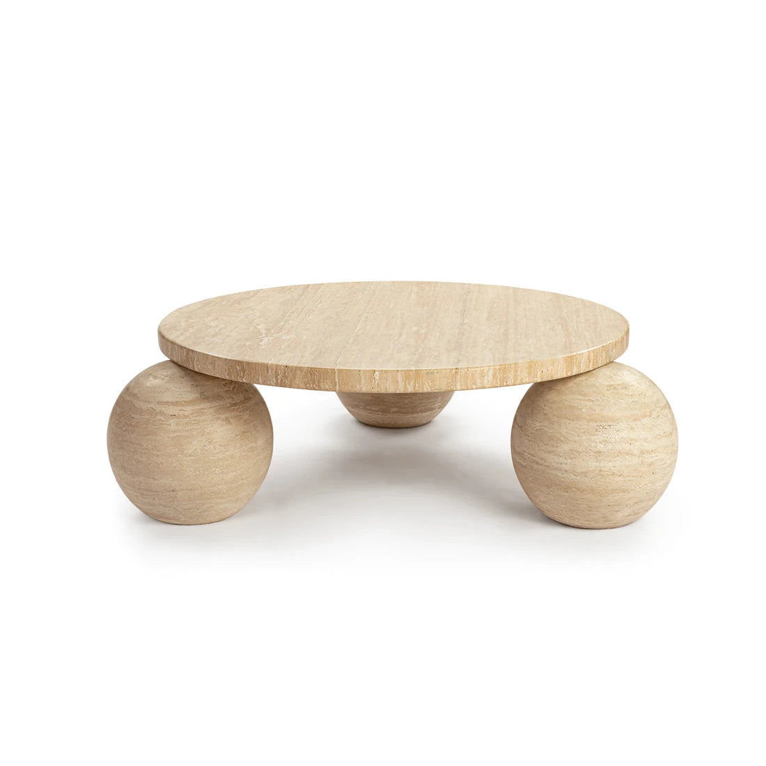 Nordic Natura Round Travertine for Coffee Table with 3-Sphere Base Ball Coffee Table