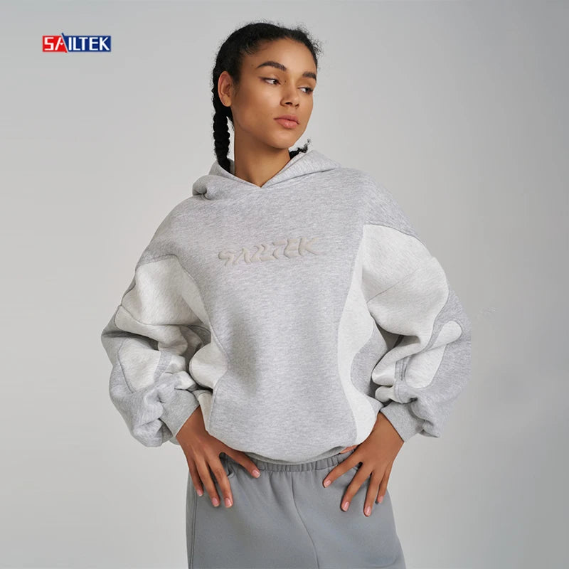 Luxury Hoodie Manufacturers Custom Long Sleeve Color Block Pullover Hoodies Wholesale Oversized Women's Hoodie