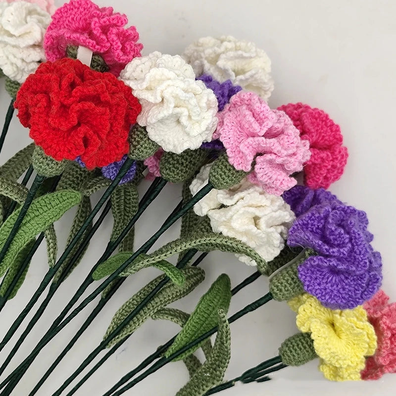 2023 New Wholesale Carnation Flowers Artificial Crochet Flower Handmade Crochet Flower Bouquet W6448
