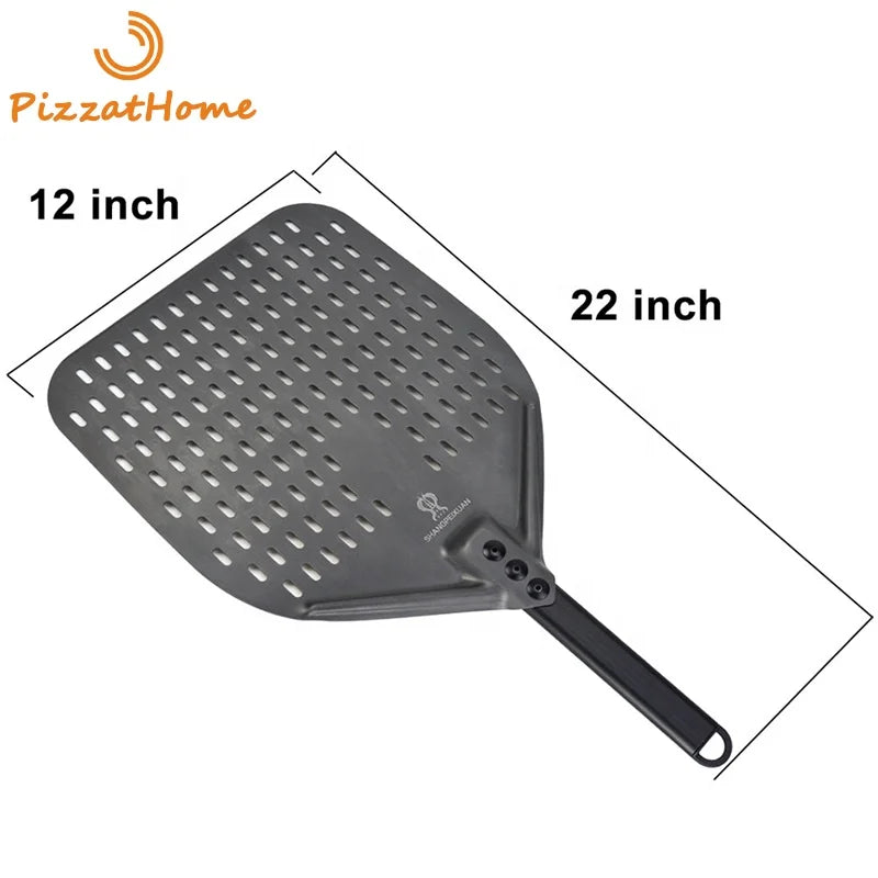 12 Inch Perforated Pizza Peel Rectangular Pizza Shovel Aluminum Hard Coating Turning Peel Paddle Short Pizza Tool