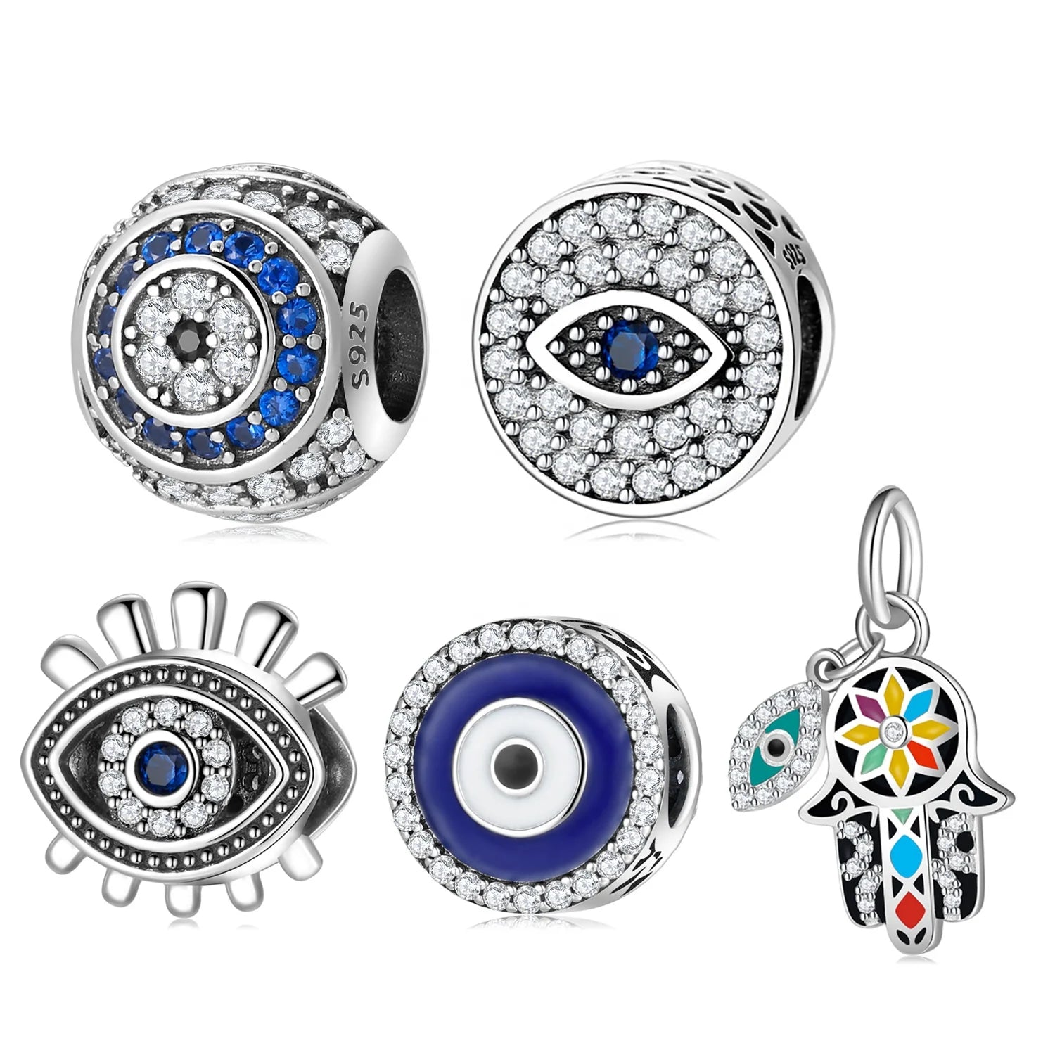 Fashion 925 Sterling Silver Colorful Evil Blue Eye Enamel Zircon Beads Fit Original Women Charm Bracelet Necklace Jewelry Making